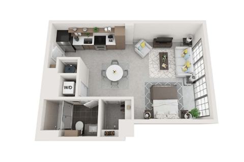 Floor plan for studio, 1 bath, 625 sqft